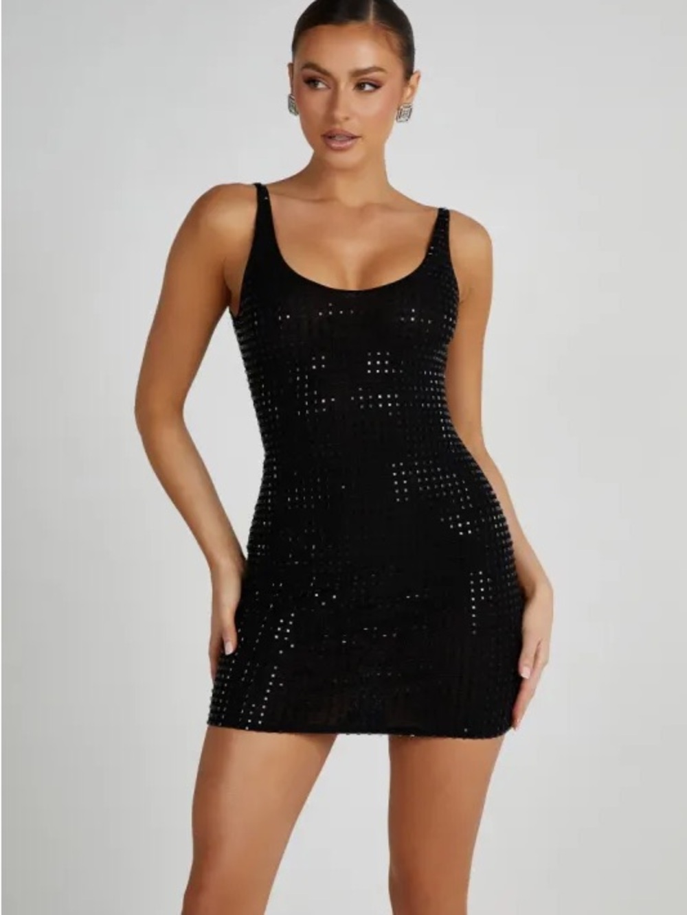 Meshki- Presley Square Diamante Mini Dress black